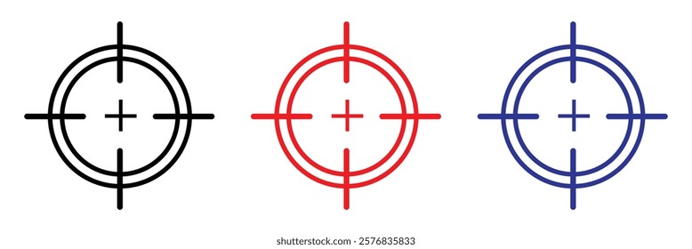 Target and aim icon set, crosshair, bullseye vector, precision, accuracy, and focus icon for aiming, archery, shooting, or navigation . Vector Illustration .