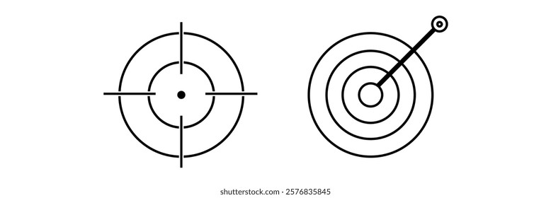 Target and aim icon set, crosshair, bullseye vector, precision, accuracy, and focus icon for aiming, archery, shooting, or navigation . Vector Illustration .