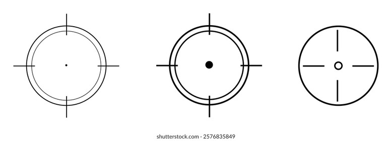 Target and aim icon set, crosshair, bullseye vector, precision, accuracy, and focus icon for aiming, archery, shooting, or navigation . Vector Illustration .