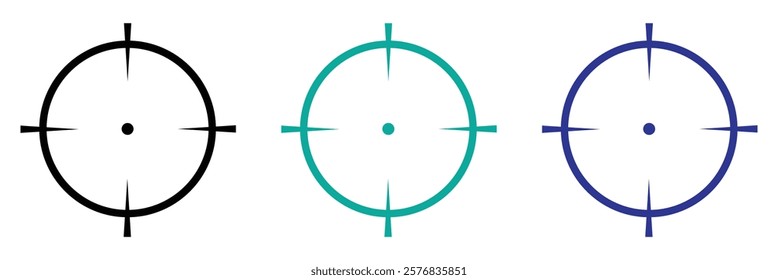 Target and aim icon set, crosshair, bullseye vector, precision, accuracy, and focus icon for aiming, archery, shooting, or navigation . Vector Illustration .