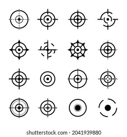 Set von Ziel- oder Aim-Symbolen mit 16 Symbolen in schwarz-weißer Farbe