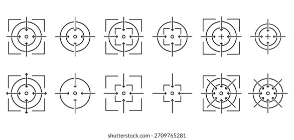 Ziel- und Zielsymbole, die für das Design von Zielmarkierungen für GPS-Positionsstift-Navigation mit Fokuspunkt und Zielpunkt festgelegt sind.
