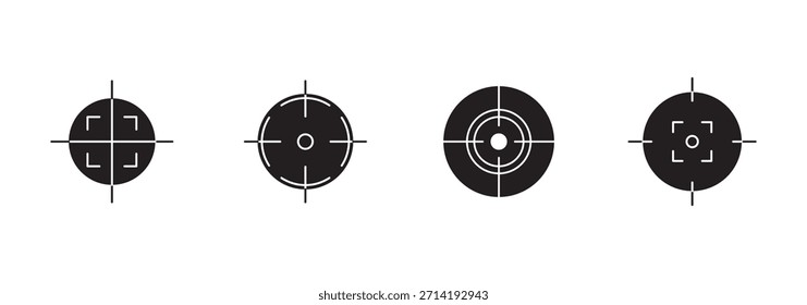 Zielsymbole festgelegt. Sniper Ziel schießen Symbol Sammlung. Schwarzes Ziel-Icon. Satz schwarzer Sichtsymbole. Fadenkreuz, Vektorsymbole mit Waffensicht.