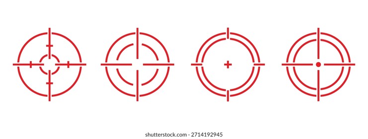 Conjunto de iconos de objetivo. Colección de icono de disparo de puntería de francotirador. Conjunto de iconos de puntería negra. Conjunto de iconos de vista negra. Crosshair, iconos de vectores de vista de pistola.