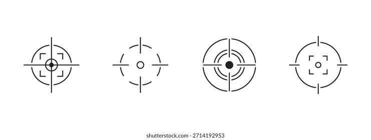 Conjunto de iconos de objetivo. Colección de icono de disparo de puntería de francotirador. Conjunto de iconos de puntería negra. Conjunto de iconos de vista negra. Crosshair, iconos de vectores de vista de pistola.