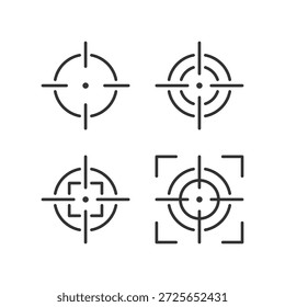 Ícones de destino definidos. Coleção de ícones de tiro de alvo de sniper. Conjunto de ícones de mira preta. Conjunto de ícones de visão preta. Mira, arma mira ícones vetoriais.