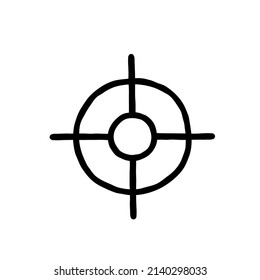 Target aim logo icon sign Weapon element Tactical optical army emblem Hand drawn Doodle line design Cartoon sport style Print for clothes apparel greeting invitation card flyer game cover poster ad