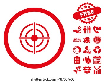 Target Aim pictograph with free bonus images. Vector illustration style is flat iconic symbols, red color, white background.