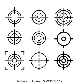 Objetivo fijado. Crosshair arma objetivo francotirador mira del ejército para pistola o rifle. Concéntrate en el objetivo fijado. Navegación de objetivos de francotirador para disparos, mira óptica, armas, militares, juego de disparos y precisión.
