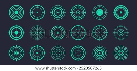Target aim set. Crosshair target weapon sniper sight for gun or rifle in neon green color. Sniper scope target for shooting game. Vector EPS 10