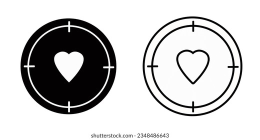 Icono de signo de objetivo de destino. Símbolo de tablero con corazón en el centro.
