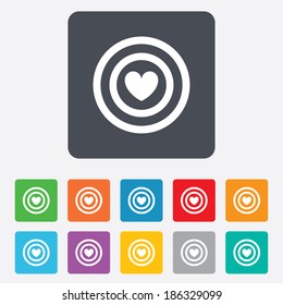 Target aim sign icon. Darts board symbol with heart in the center. Rounded squares 11 buttons. Vector