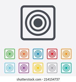 Target aim sign icon. Darts board symbol. Round squares buttons with frame. Vector