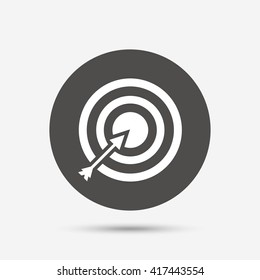 Target aim sign icon. Darts board with arrow symbol. Gray circle button with icon. Vector