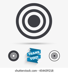 Target aim sign icon. Darts board symbol. Flat icons. Buttons with icons. Thank you ribbon. Vector
