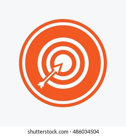 Target aim sign icon. Darts board with arrow symbol. Graphic design element. Flat aim symbol on the round button. Vector