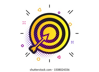 Target aim sign icon. Halftone dots pattern. Darts board with arrow symbol. Classic flat aim icon. Vector