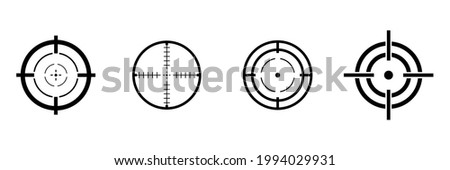 Target aim sniper shoot icon set.  Focus cursor bull eye mark collection. Vector isolated on white
