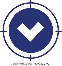Target aim symbol icon featuring downward chevron arrow designed for location detection interface navigation or pointing towards current geographical position in digital app.