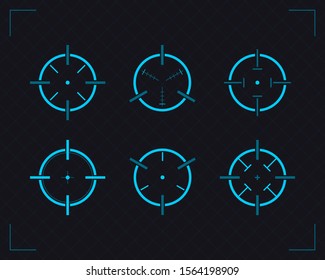 Target And Aim, Targeting And Aiming. Gun Targets, Focus Range Indicators. Target Icons Set Sniper Scope Symbol Isolated On A Grey Background. Vector Illustration For Web Design.