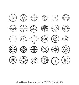 Target and aim, targeting and aiming, gunfire icon set