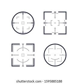 Target and aim, targeting and aiming. Shooting range, target icon collection. Pack of sniper rifle aims isolated. Vector abstract logo template collection, illustration on black background.