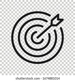 Target aim vector icon in flat style. Darts game illustration on white isolated background. Dartboard sport target concept.