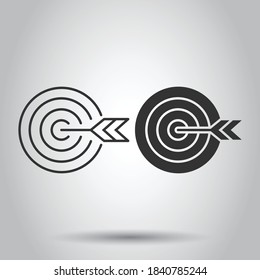 Target aim vector icon in flat style. Darts game illustration on white isolated background. Dartboard sport target concept.
