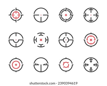Target and Aim vector line icons. Accuracy, Goal and Aiming outline icon set. Color highlight symbols.