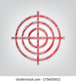 Target aiming sign. Red gradient scribble Icon with artistic contour gray String on light gray Background. Illustration.