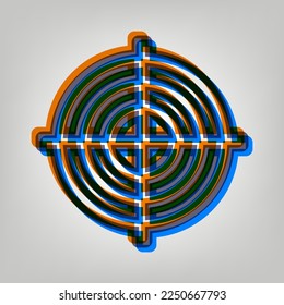Target aiming sign. Stroked Icon in orange, azure and old lavender Colors at gray Background. Illustration.