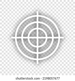 Signo de orientación de destino. Icono blanco con sombra gris natural caída en fondo transparente. Ilustración.