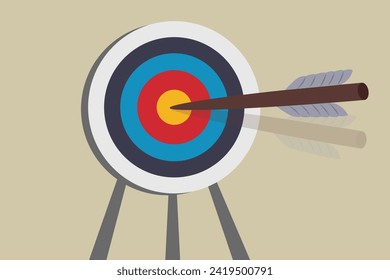 Target archer bow hit on bullseye