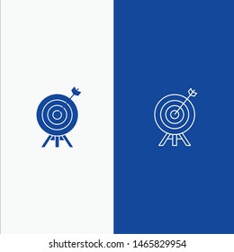 Target, Archery, Arrow, Board Line and Glyph Solid icon Blue banner Line and Glyph Solid icon Blue banner. Vector Icon Template background