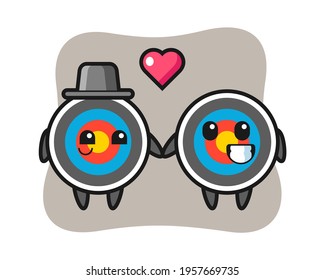 Target archery cartoon character couple with fall in love gesture, cute style design for t shirt, sticker, logo element