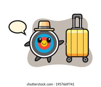 Target archery cartoon illustration with luggage on vacation, cute style design for t shirt, sticker, logo element