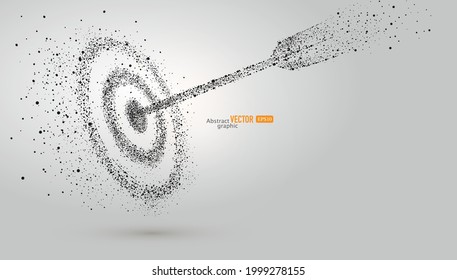 The target of archery is composed of particles on gray background. Abstract vector business background.