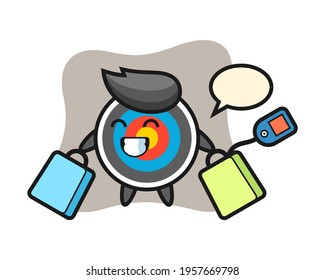 Target archery mascot cartoon holding a shopping bag, cute style design for t shirt, sticker, logo element
