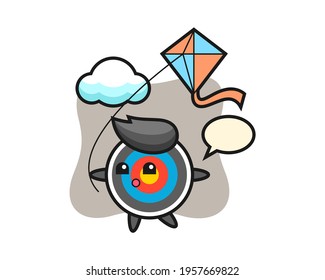 Target archery mascot illustration is playing kite, cute style design for t shirt, sticker, logo element