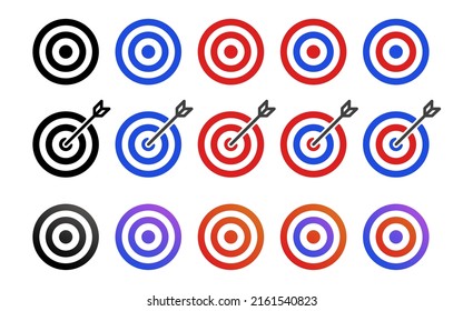 Juego de iconos vectoriales de tiro con arco de destino. Símbolo de acuuración. Colección de orientación de objetivos.