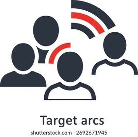 Icono de arcos de destino que representa un grupo de personas conectadas por una red