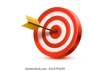 Target and arrow, 3d object on white background. Vector illustration