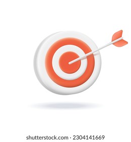 Target with arrow 3d vector illustration. Achieving goal symbol for social media or applications in cartoon style isolated on white background. Online communication, digital marketing concept