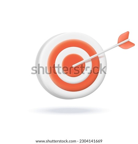 Target with arrow 3d vector illustration. Achieving goal symbol for social media or applications in cartoon style isolated on white background. Online communication, digital marketing concept
