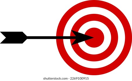 Target and Arrow Aim Archery Bulleye or Mission Succesfully Accomplished Symbol Icon. Vector Image.