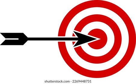 Target and Arrow Aim Archery Bulleye or Mission Succesfully Accomplished or Accuracy Symbol Icon. Vector Image.