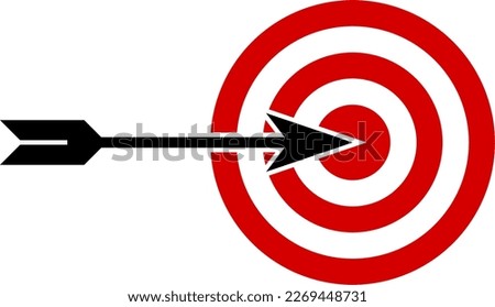 Target and Arrow Aim Archery Bulleye or Mission Succesfully Accomplished or Accuracy Symbol Icon. Vector Image.