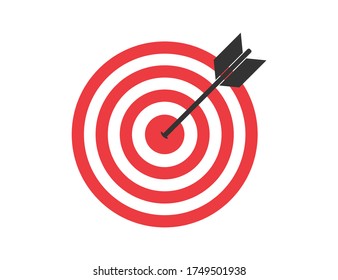Destino con flecha. Apuntar con círculos rojos. Icono de objetivo. Idea para marketing y negocios. Apuntando al tiro con arco con centro rojo. Ilustración ganadora. Símbolo de desafío aislado. EPS vectorial 10.
