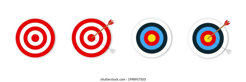  Target with arrow. Archery with target . Set of targets . Vector illustration. Colection of shooting targets isolated on white background. 10 eps