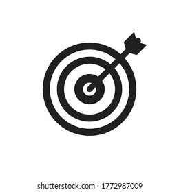 Target with arrow - black icon onwhite background vector illustration. Business strategy concept sign. Graphic design element. Advertising SEO targeting. Sport. 